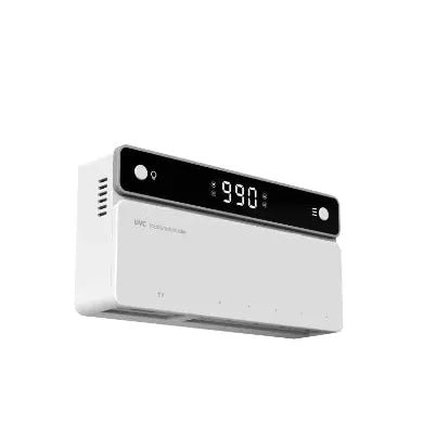 White electronic device with digital display on a white background