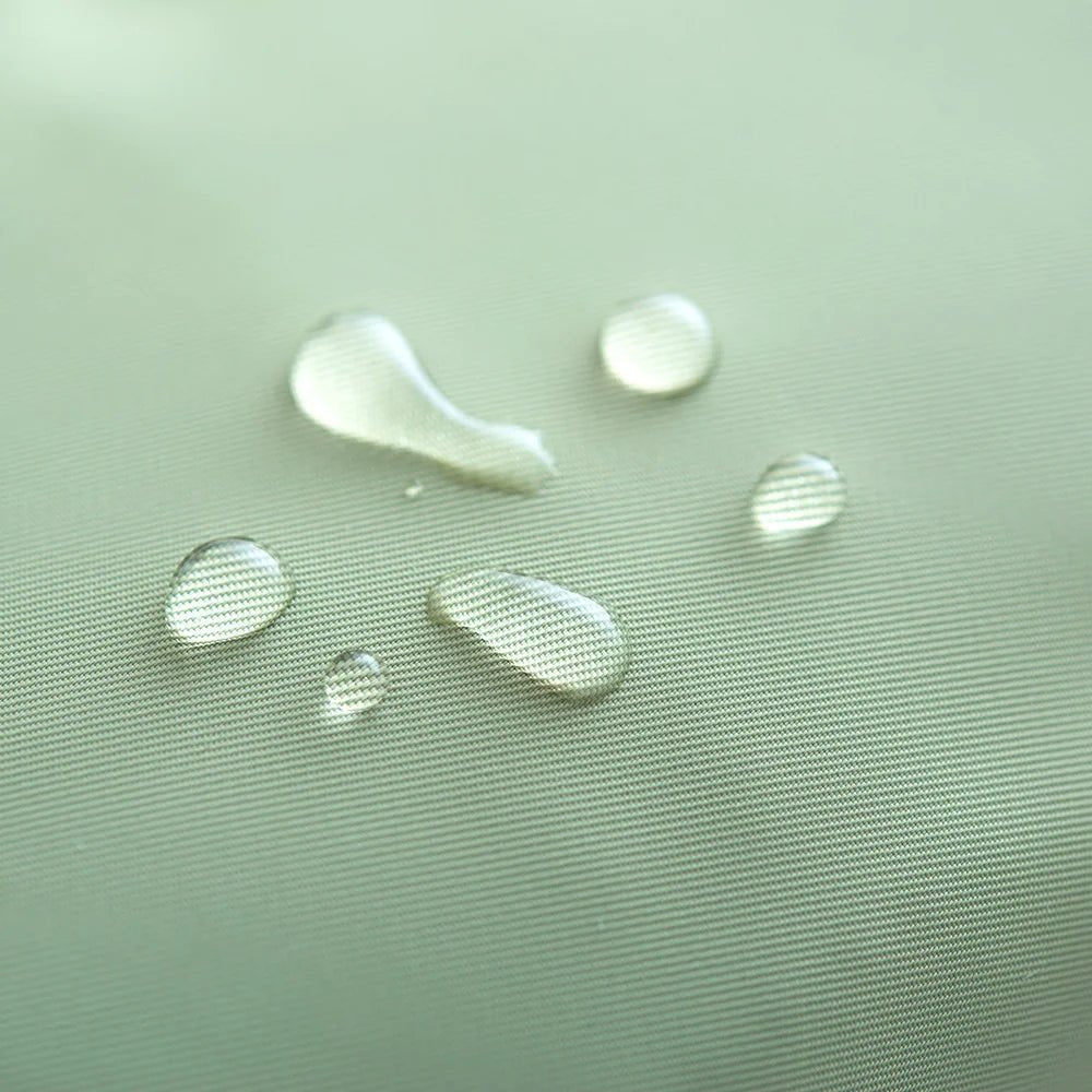 Water droplets on a textured green surface